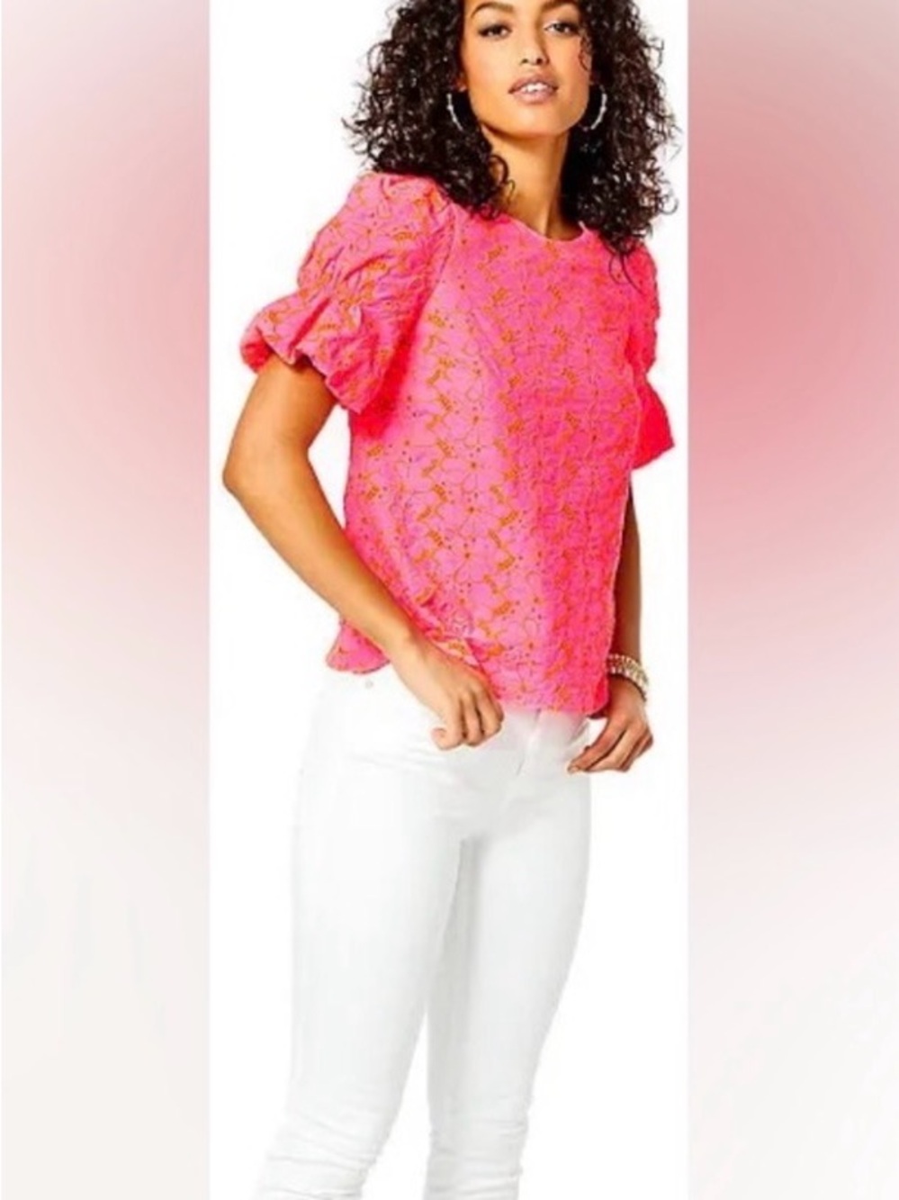 Lilly Pulitzer Pink Isle Psychedelic Eyelet Lailah Blouse Top Resort Wear XL